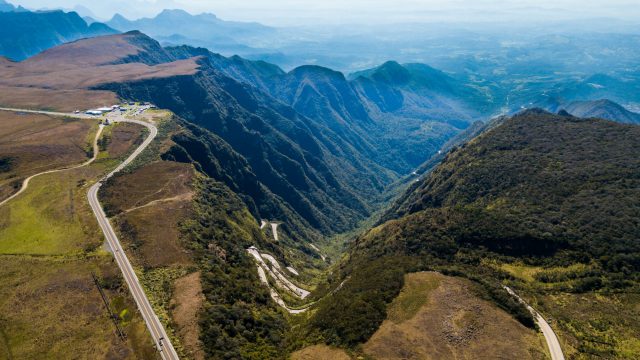Aerial view of Serra do Rio do Rastro, in the Serra Catarinense. (Route Sierra of the trail river). Most beautiful and incredible road in Brazil