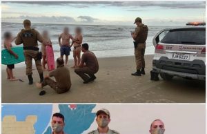 Criança e adulto são salvos de afogamento por PMs na Praia do Gi, em Laguna