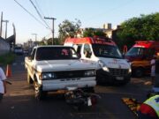 Acidente grave entre Caminhonete e moto é registrado na rua Rui Barbosa