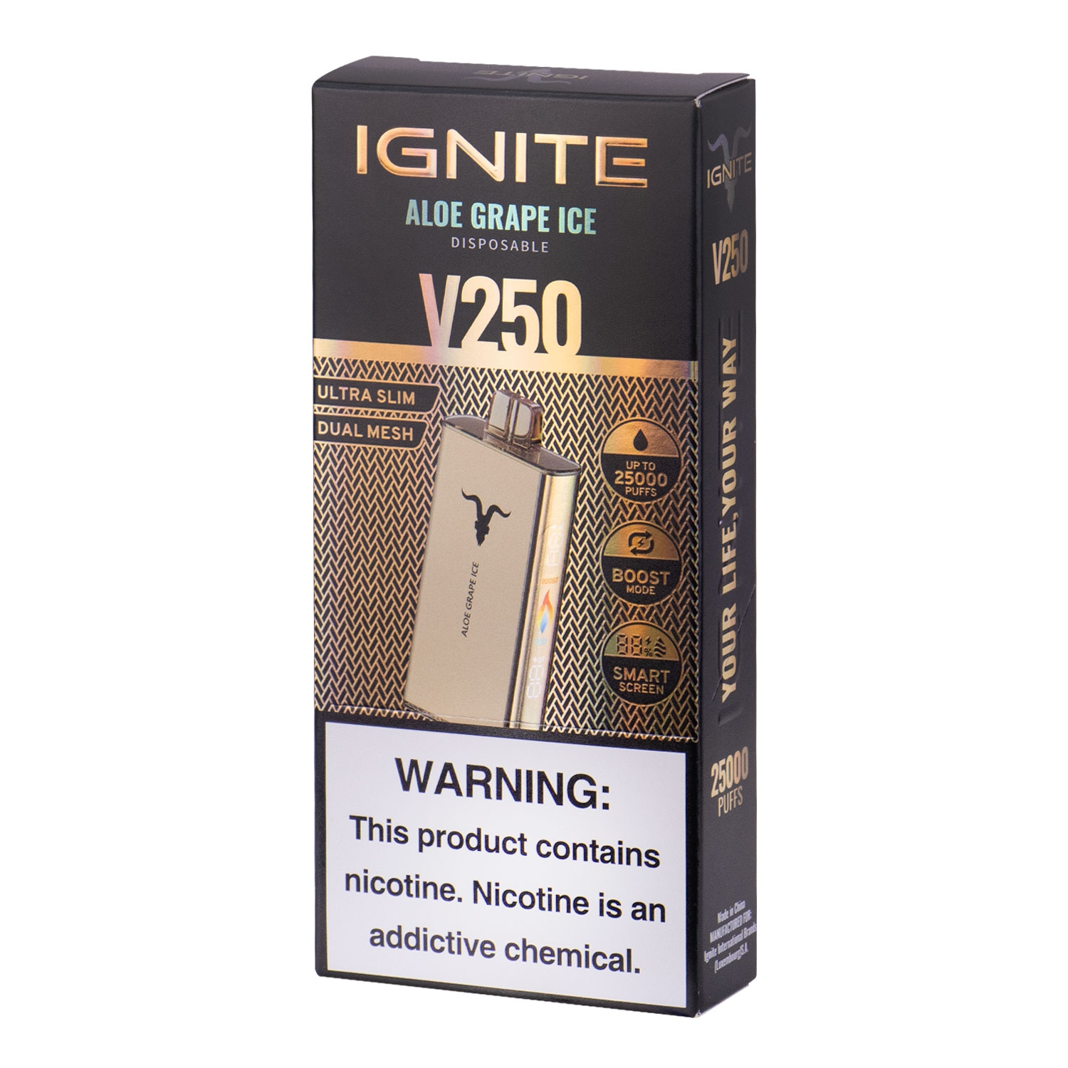 Ignite V250 Gold – 25000 Puffs – Aloe Grape Ice